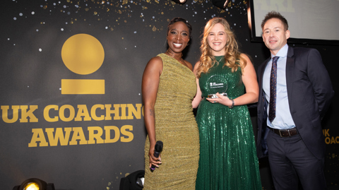 David Lillington with two women who have won an award Reading Room sponsored